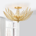 4 Lights Dual Semi Flush Mount Ceiling Light Leaf Shaped Shades Dia.26 In