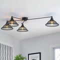 4 Lights Industrial Cone Shaped Iron Mesh Flush Mount Ceiling Light Dia.47.24 In