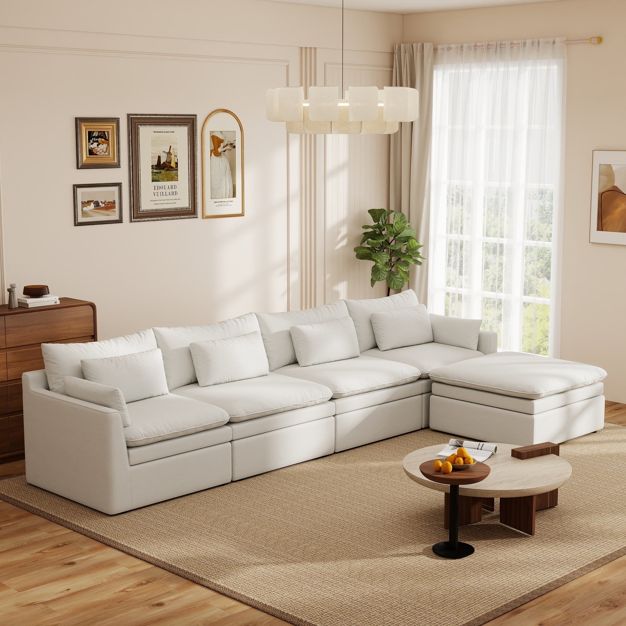 4 Oversized Modular Sectional Sofa With Ottoman Detachable Seat Cushion Backrest Cover