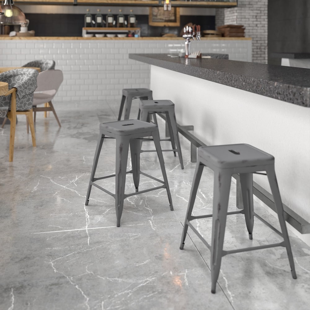 Lancaster Home Metal 24 Inch Stackable Stool Set Of 4