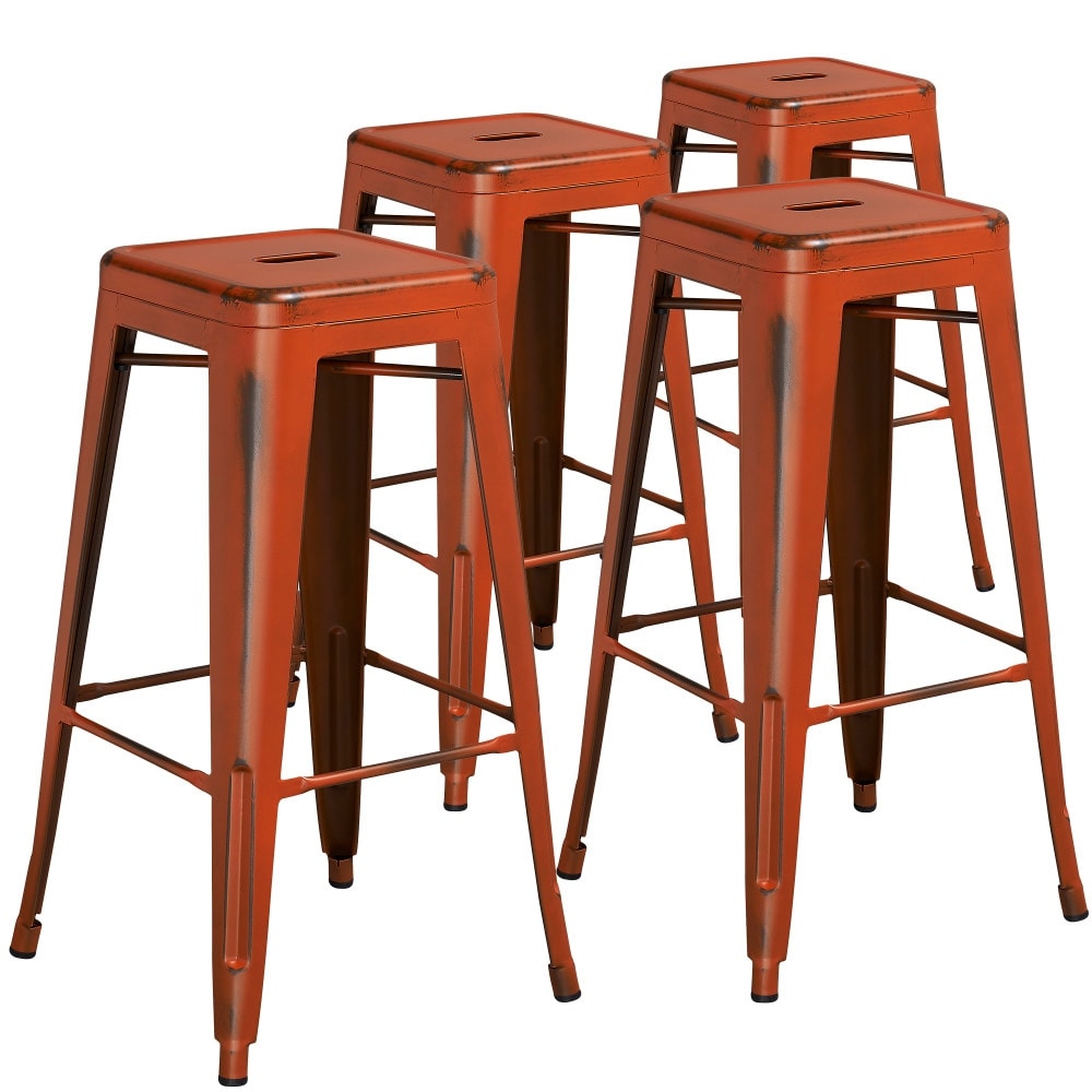 Metal 30 Inch Distressed Stool