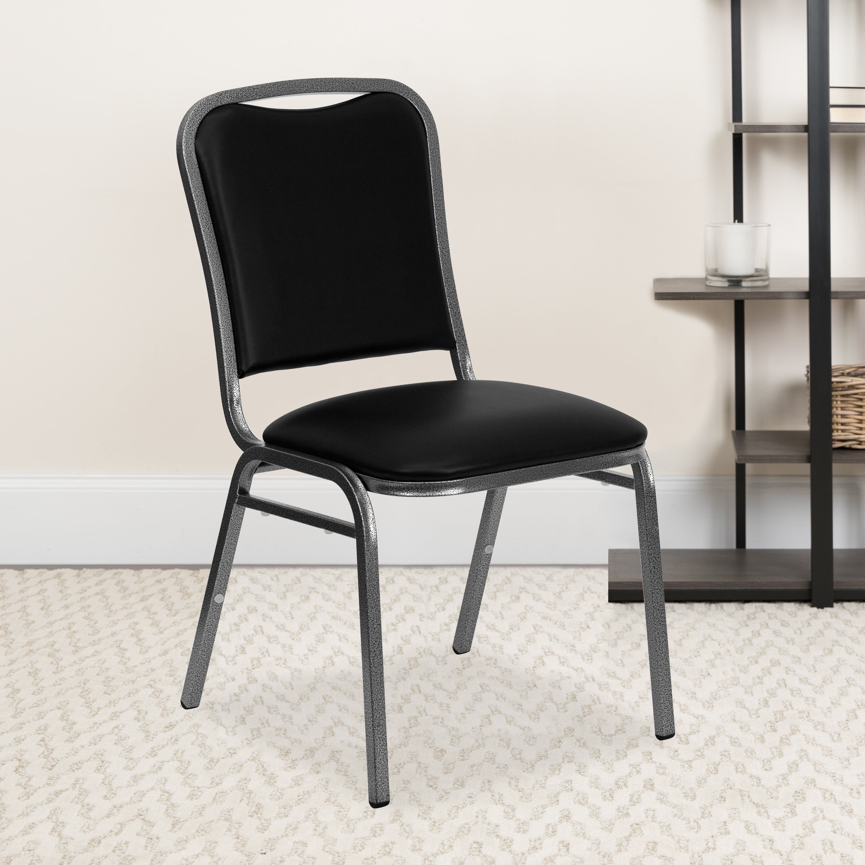 Lancaster Home Black Silvertone Fabric Metal Stackable Banquet Chair