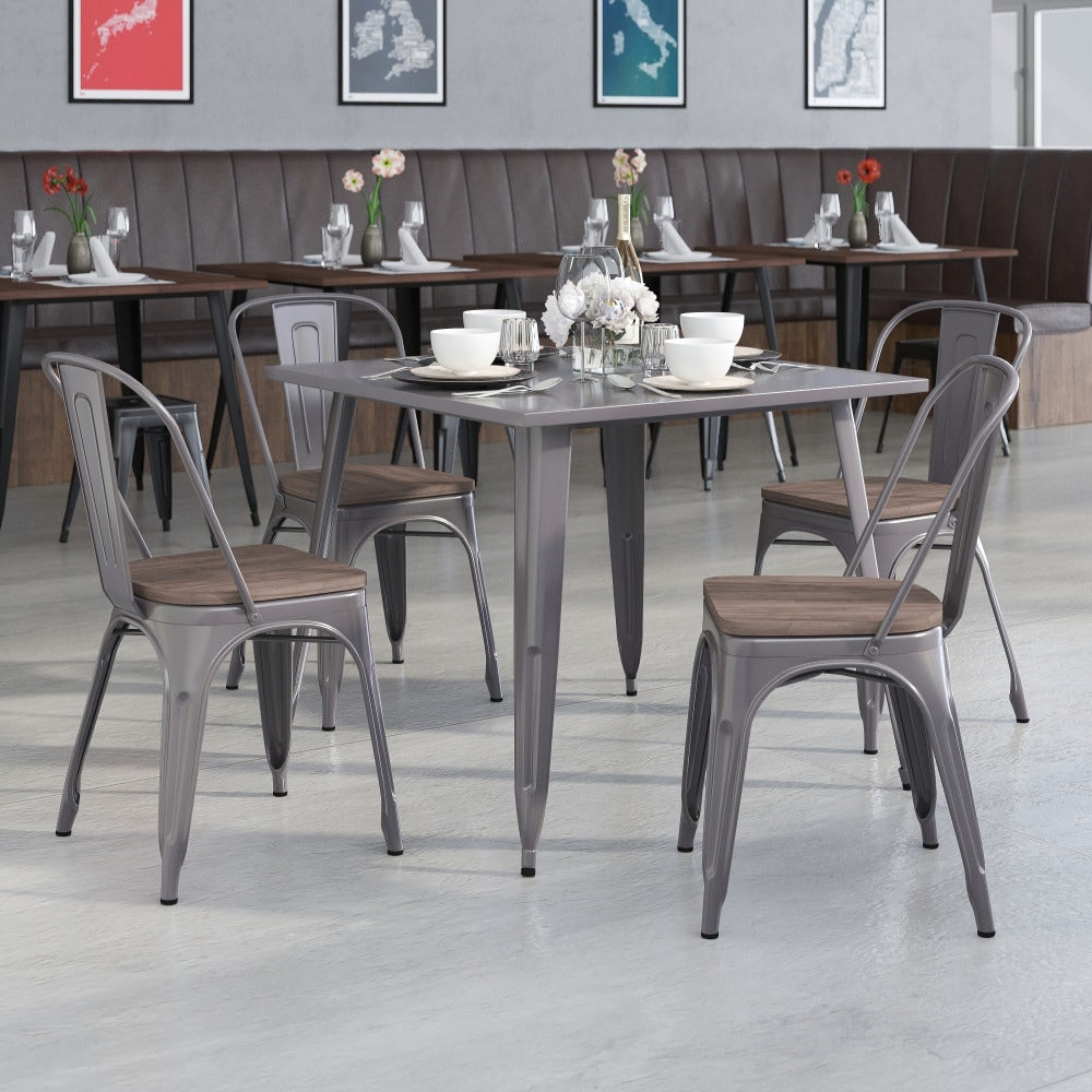 Lancaster Home 4 Piece Stackable Chair Set With Wood Seat