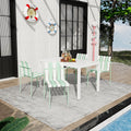 4 Pack Modern Striped Color Block Chairs Waterproof Pp Seat Sturdy Metal Legs With 55 Inch White Modern Long Table Metal Legs