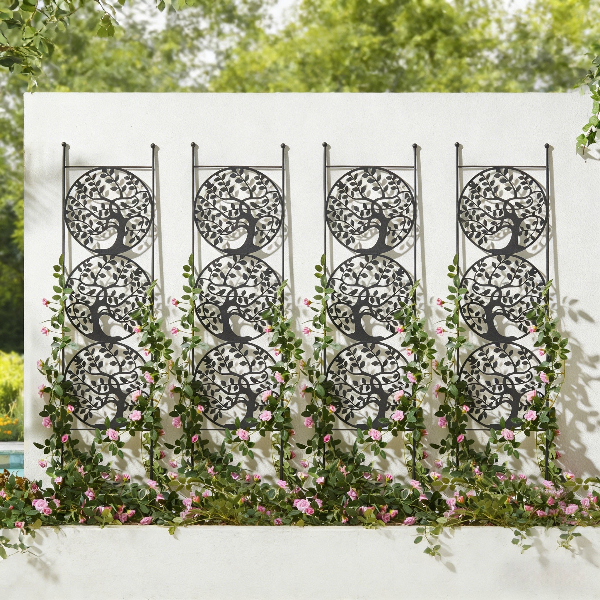 4 Pack Outdoor Metal Panel Garden Trellises For Climbing Plants With Stakes