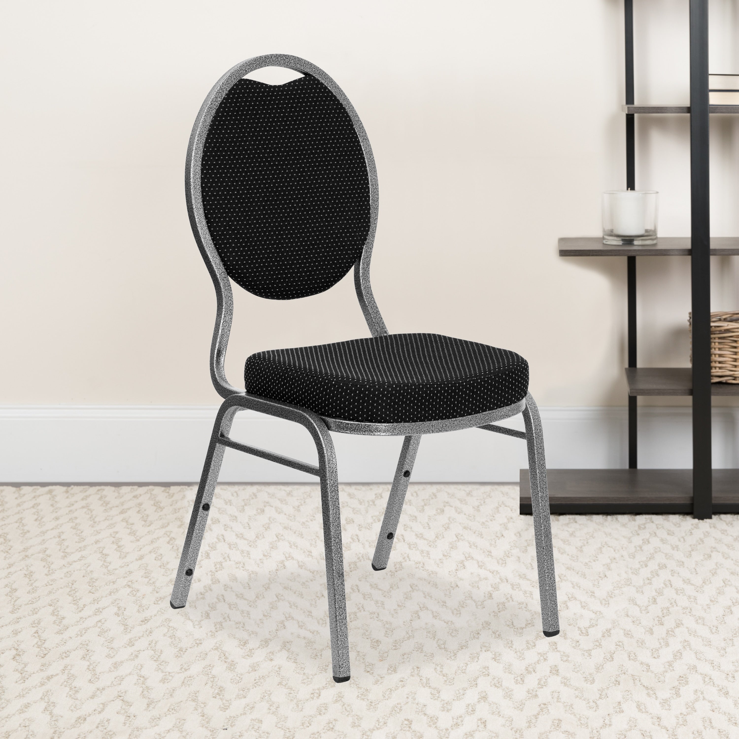 4Pk Teardrop Back Stack Banquet Chair Silver Vein Frame