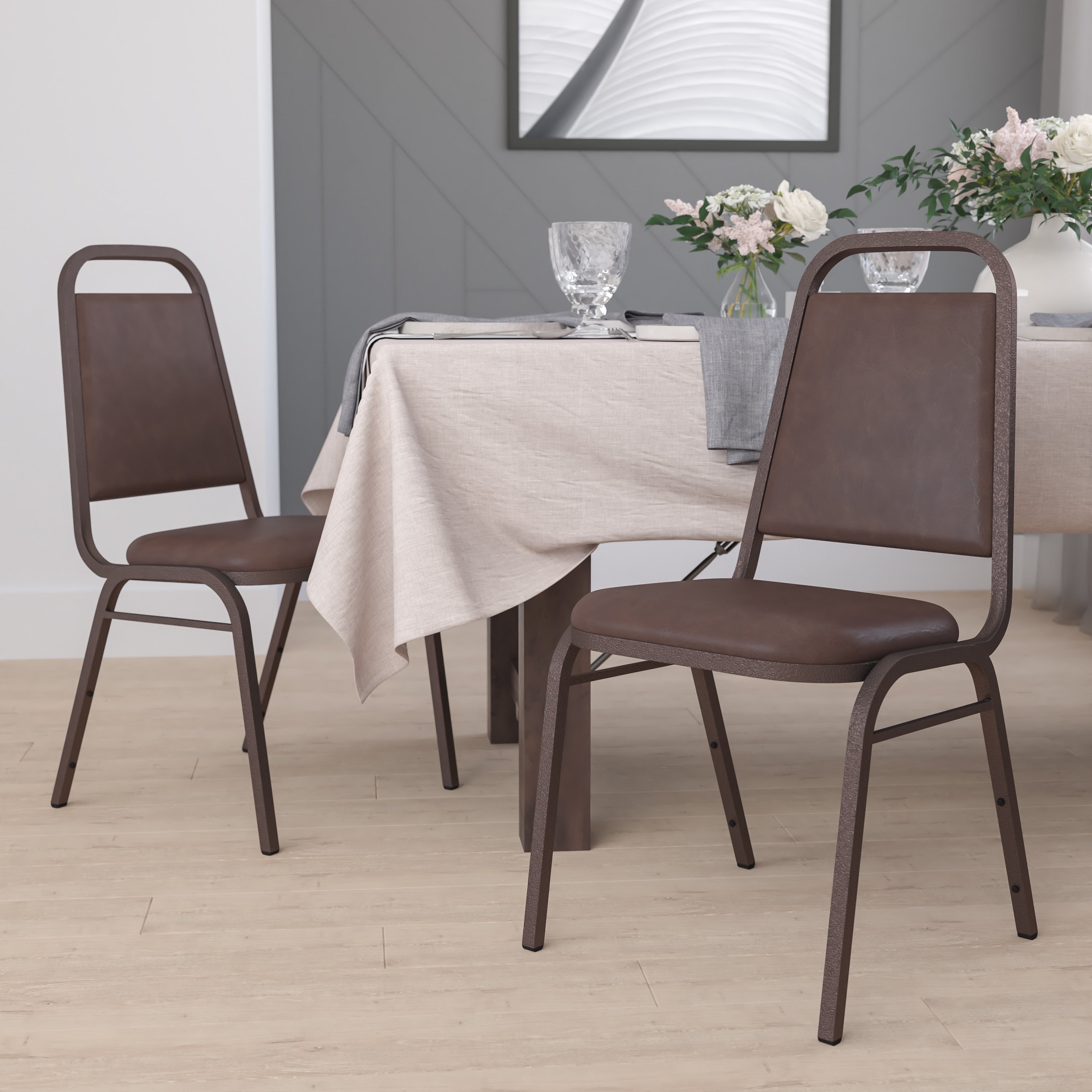 Lancaster Home Steel Fabric Trapezoidal Back Banquet Chair