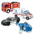 4 Packs Emergency Vehicle Toy Playsets With Light And Sound Multicolor