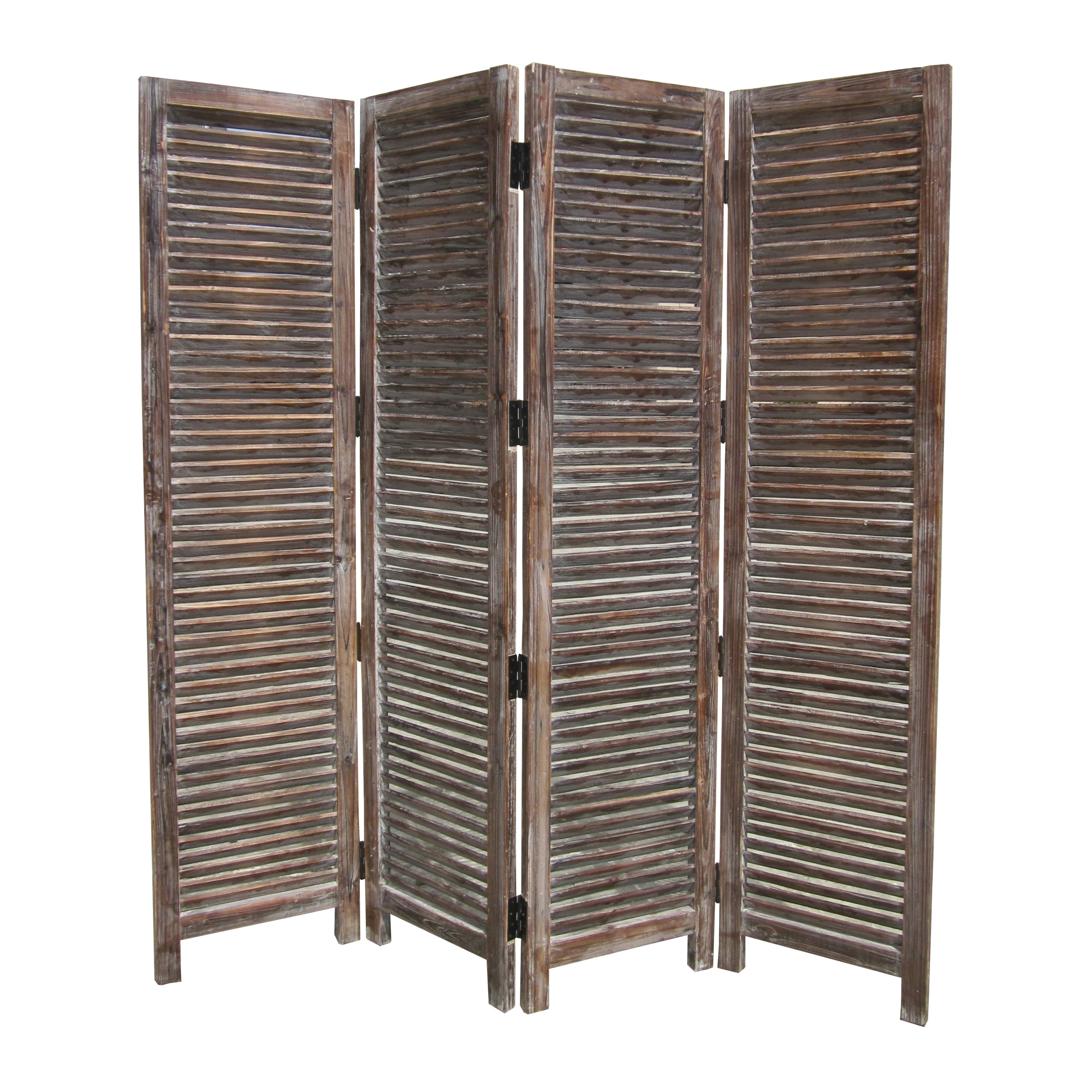 4 Panel Room Divider With Shutter Design Weathered Brown