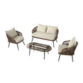 4 Person Outdoor Wicker Patio Conversation Seating Set With Coffee Table Weather Resistant Cushions