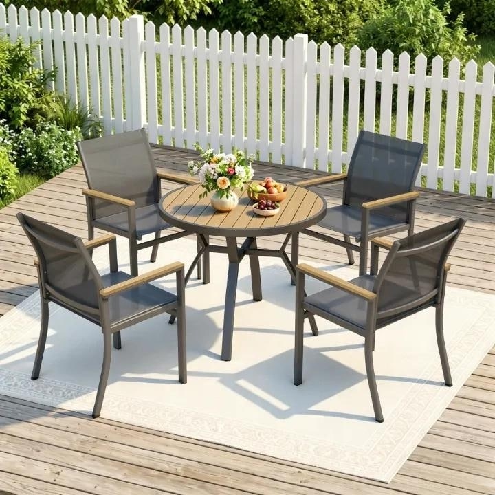 4 Person Patio Dining Set With Round All Aluminum Table 5 Piece