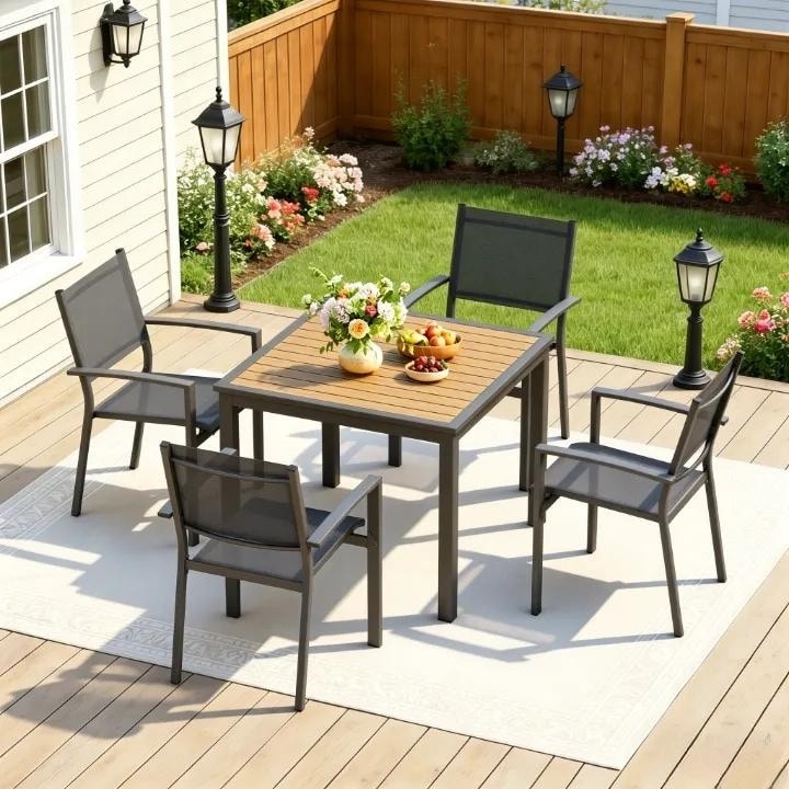 4 Person Patio Dining Set With Square All Aluminum Table 5 Pieces