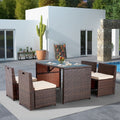 4 Person Wicker Patio Dining Set Rectangular Table With Cushions