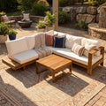 4 Piece Acacia Wood Outdoor Sectional Patio Sofa Set With Cushions And Coffee Table Natural Slatted Design