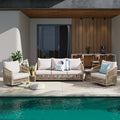 4 Piece All Weather Wicker Outdoor Conversation Set With Swivel Patio Chairs Acacia Wood Side Table