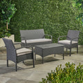 4 Piece Balcony Sofa Set Loveseat With Soft Cushion Grey Rattan Patio Couch Seating Sofas With Coffee Table