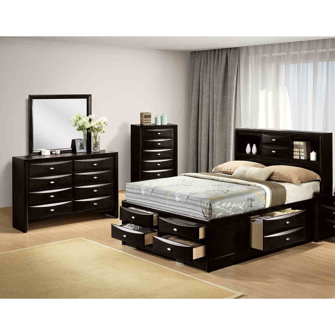 4 Piece Black Finish Transitional Bedroom Furniture Set