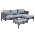 4 Piece L Shaped Aluminum Patio Furniture Set All Weather Wood Grain Metal Frame Removable Waterproof Cushions