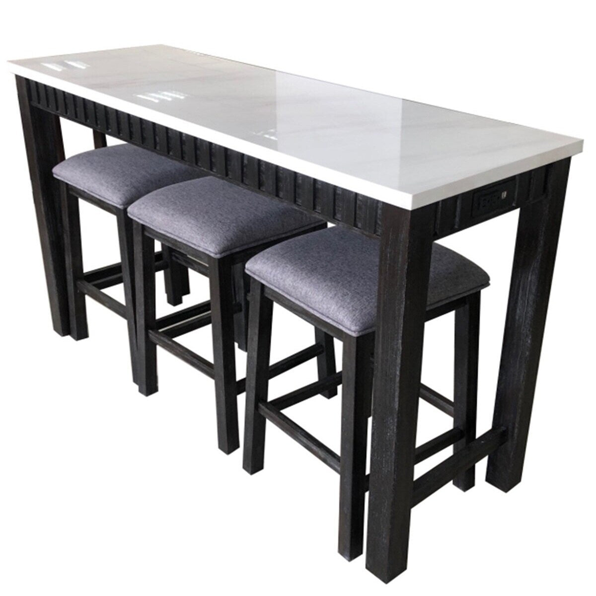 4 Piece Marble Top Table And Stool Set White And Brown