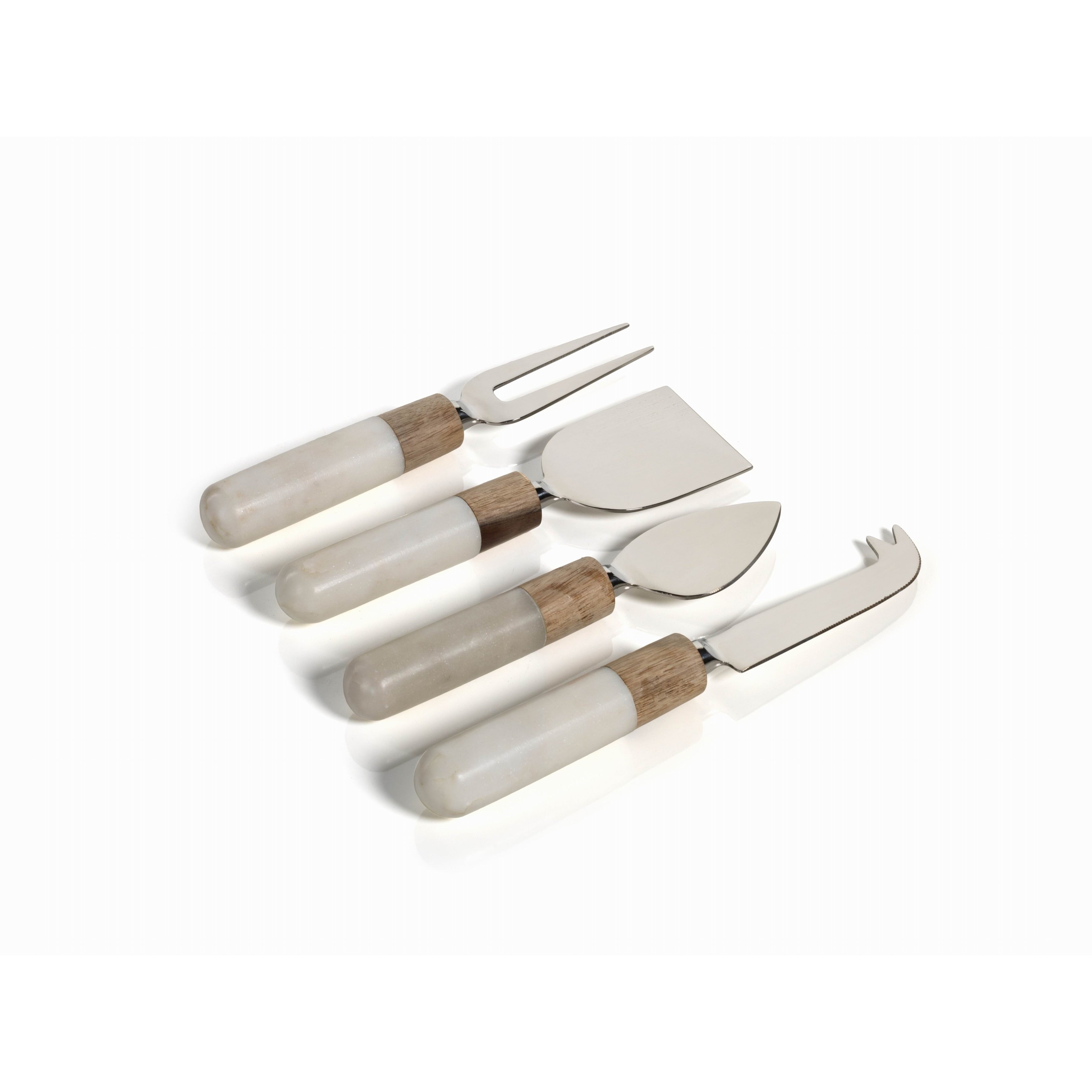 4 Piece Marble And Wood Cheese Knife Set