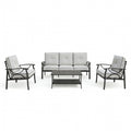 4 Piece Metal Patio Set 5 Seat Conversation Sofa With 4 Gray Cushions