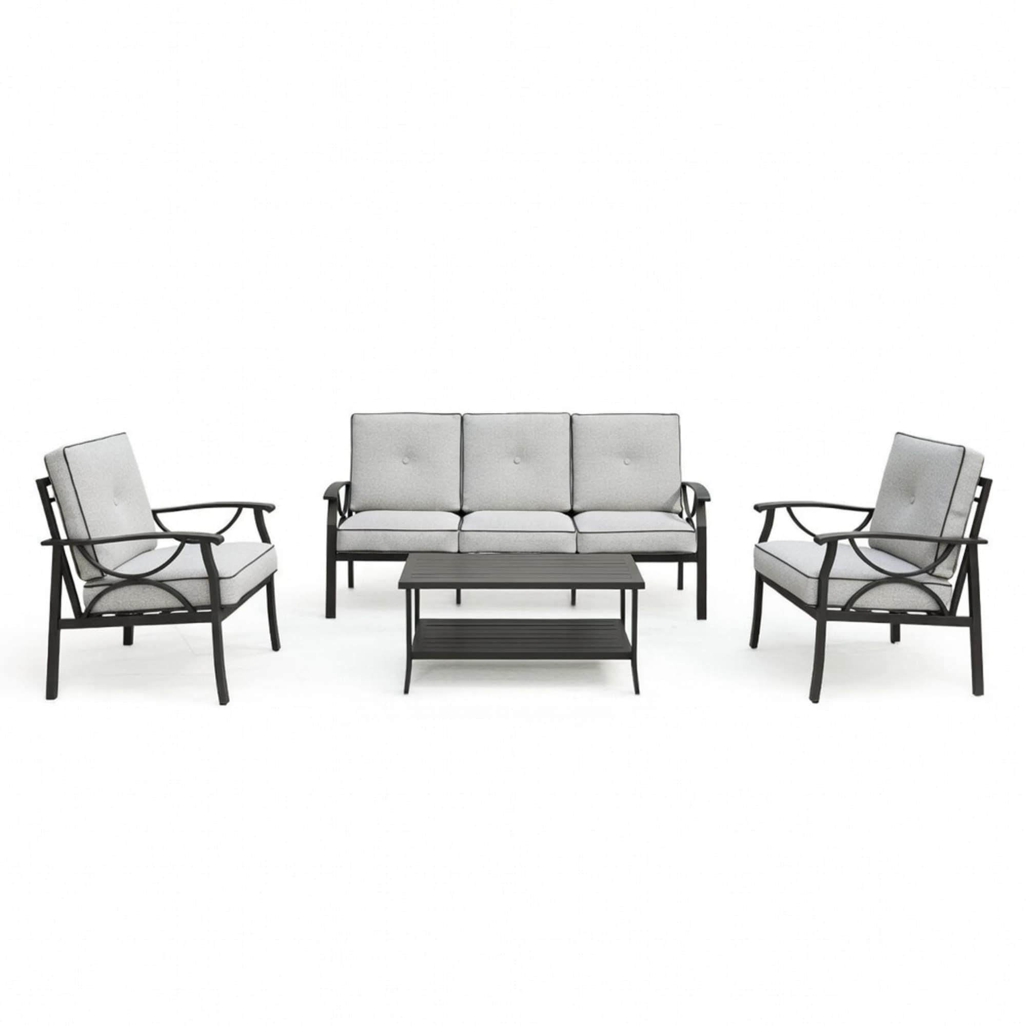 4 Piece Metal Patio Set 5 Seat Conversation Sofa With 4 Gray Cushions