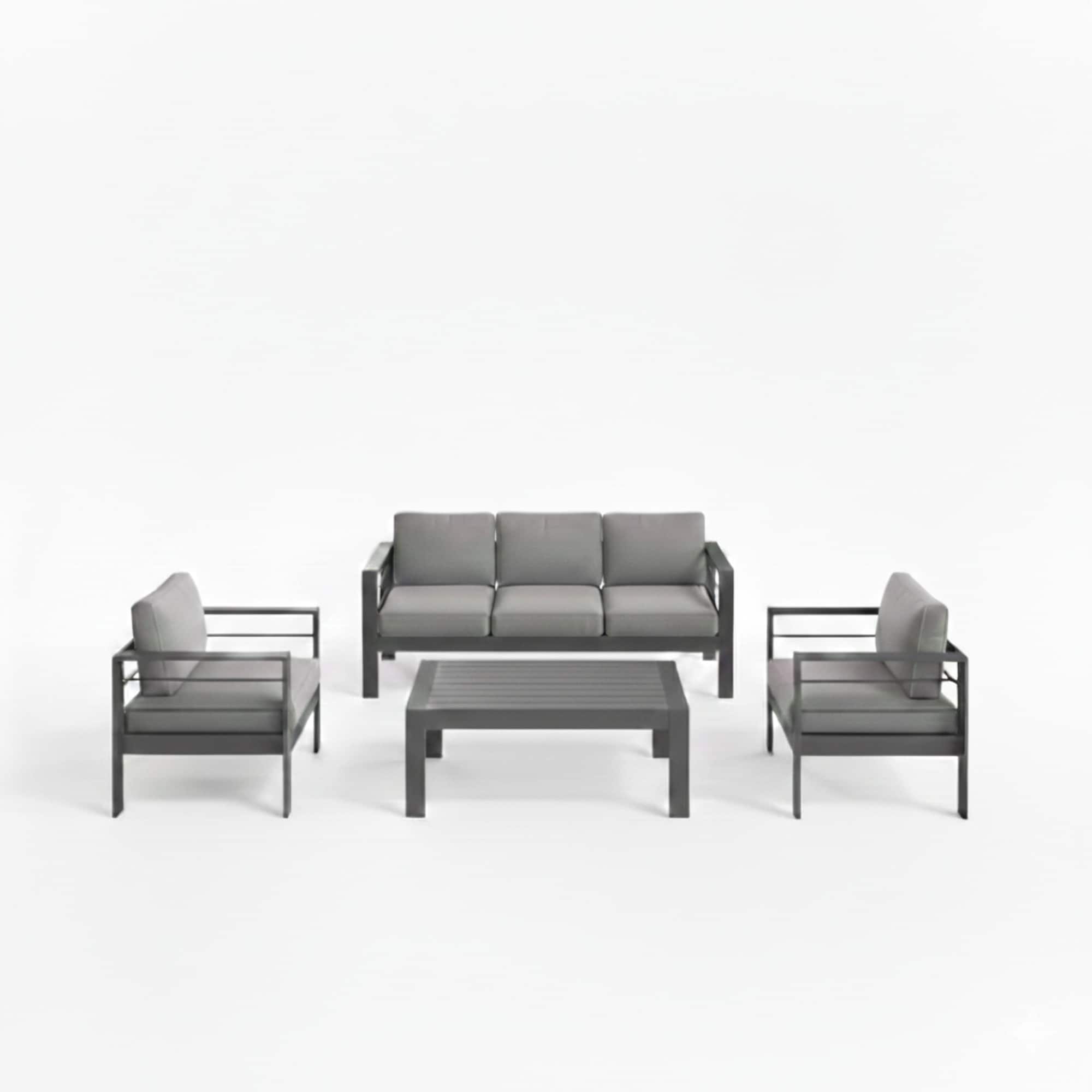 4 Piece Modern Aluminum Patio Conversation Set 5 Seat Outdoor Sofa With Dark Gray Cushions