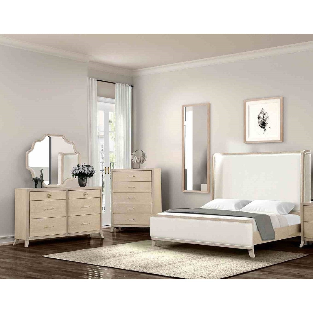 4 Piece Oak Finish Classic Bed Dresser Mirror Chest Bedroom Set
