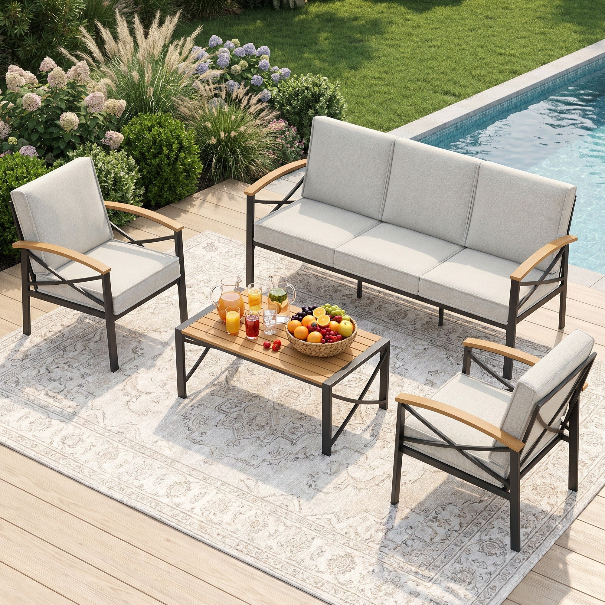 4 Piece Outdoor Patio Conversation Set With Cushioned Chairs All Weather Furniture N A
