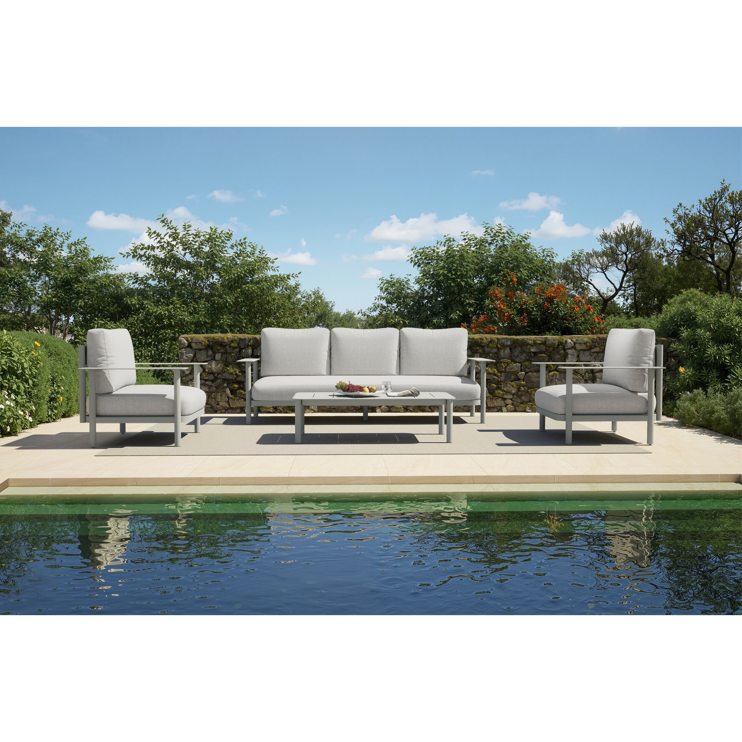 4 Piece Outdoor Patio Deep Seating Set With Beige Cushions