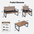 4 Piece Outdoor Patio Furniture Set Acacia Wood Tabletop Cushioned Seating Wicker Rope Chairs Backyard Garden Set