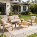 4 Piece Outdoor Patio Furniture Set All Aluminum Frame With Wood Grain Finish 2 Armchairs Plastic Wood Coffee Table