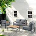 4 Piece Outdoor Patio Furniture Set Aluminum Frame Conversation Set With Olefin Cushions Wood Grain Coffee Table 330 Lbs