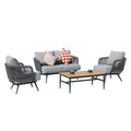 4 Piece Outdoor Patio Furniture Set Woven Rope Conversation Set With Olefin Cushions Wood Grain Coffee Table 330 Lbs