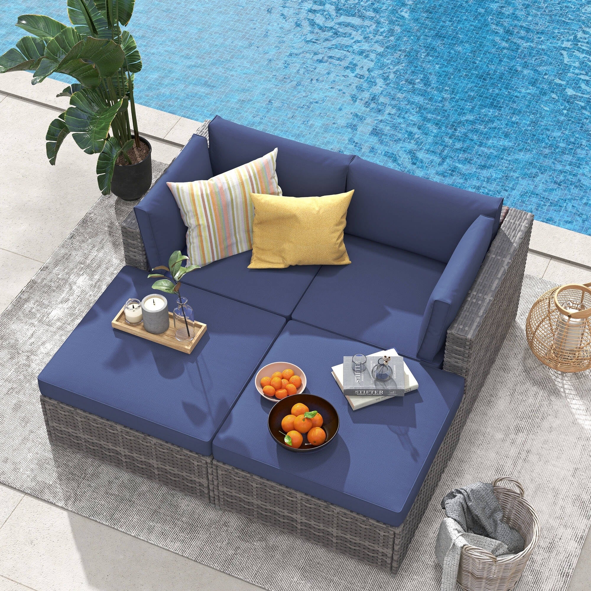 4 Piece Wicker Sofa With Ottoman Patio Set