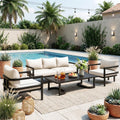 4 Piece Outdoor Steel Conversation Set With Slatted Coffee Table By Leisure Zone