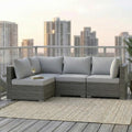 4 Piece Oversized Outdoor Modular Sofa Set 27.5 Wide Wicker Patio Conversation Set With 4 Inch Thick Cushions