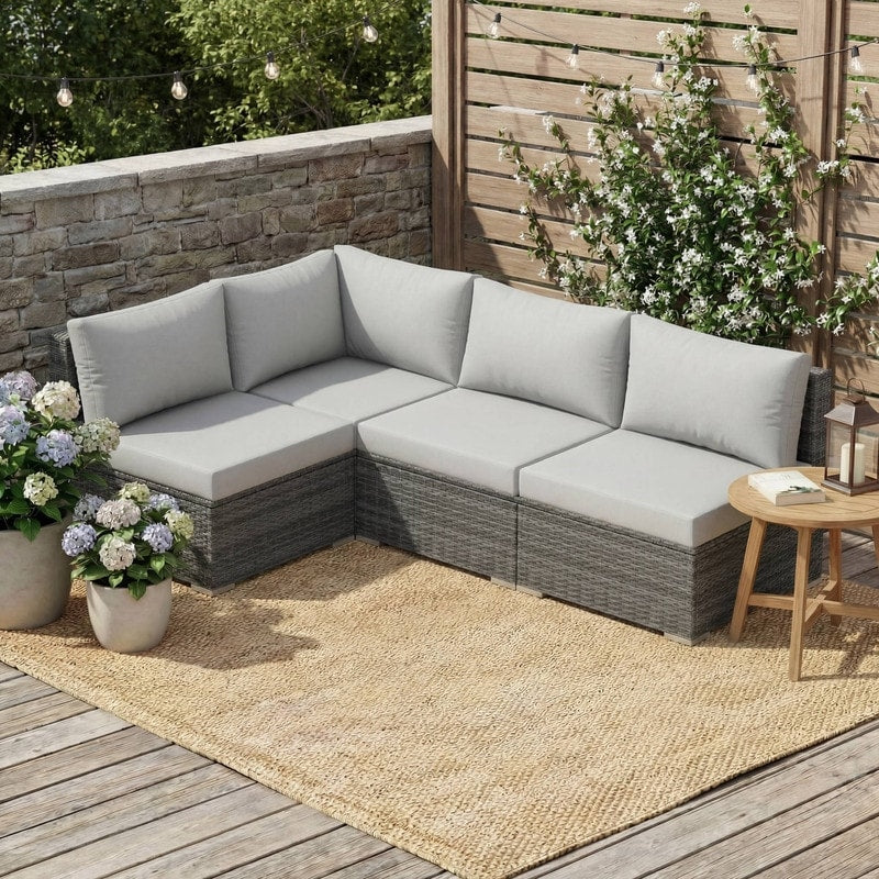 4 Piece Oversized Outdoor Modular Sofa Set Wicker Patio Conversation Set With Cushions