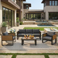 4 Piece Patio Conversation Set With Coffee Table Fold Down Arm Tables By Leisure Zone