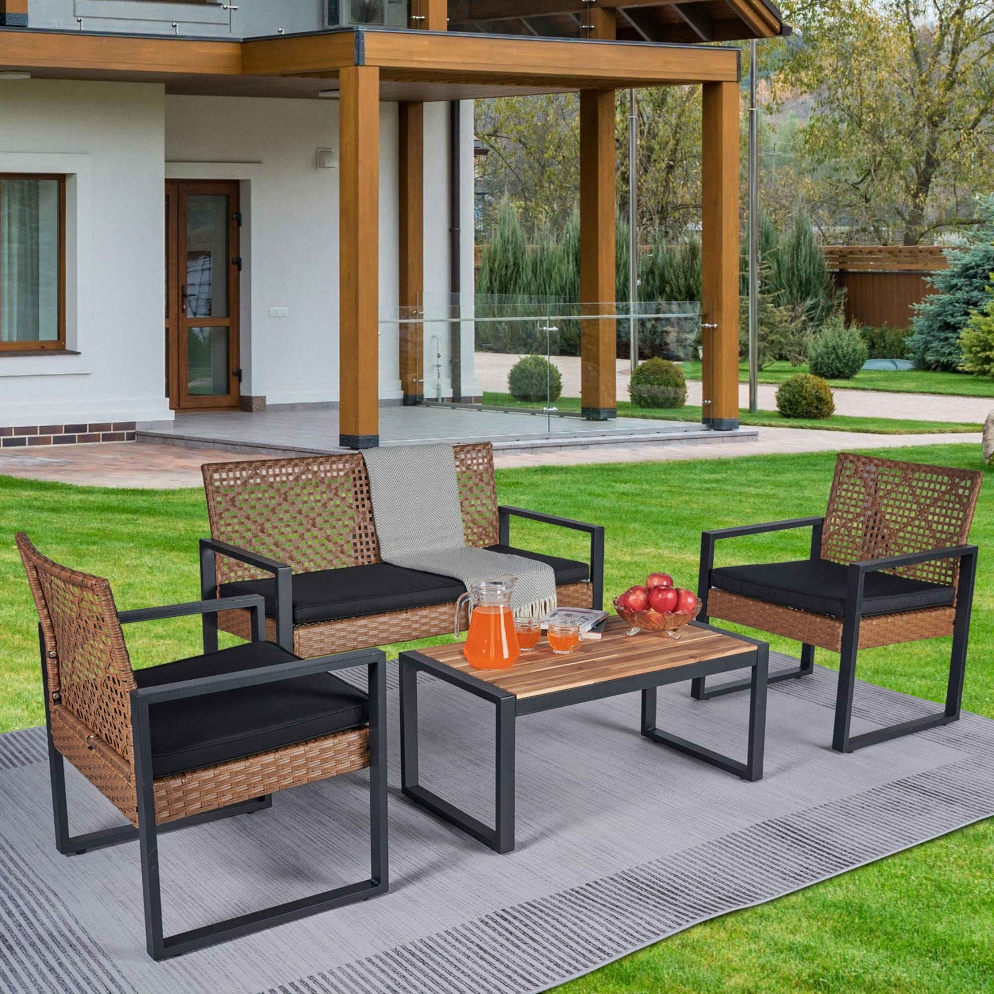 4 Piece Patio Furniture Set Outdoor Balcony Porch Garden Backyard Lawn