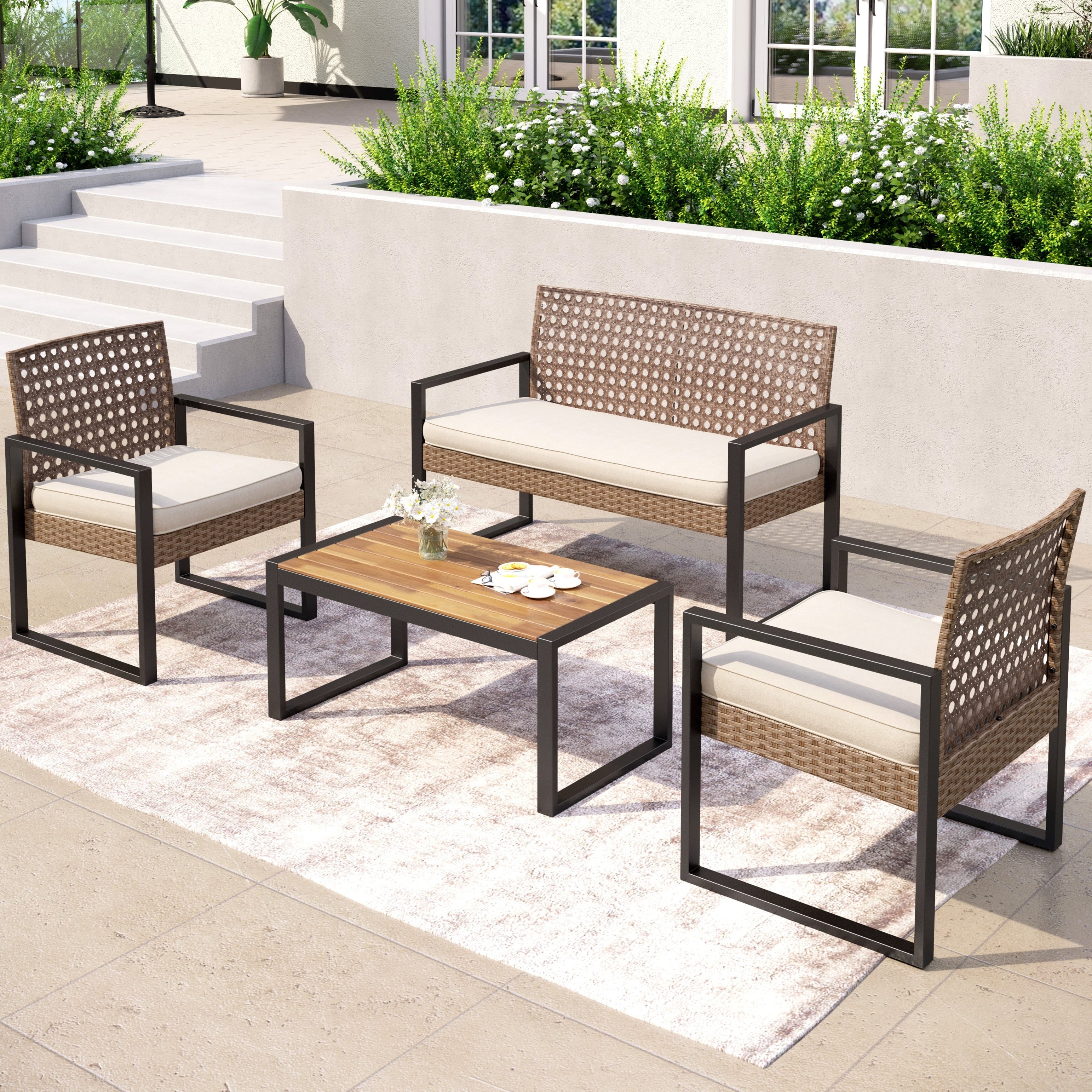 Havenside Home Claribelle 2 Piece Loveseat Patio Padded Conversation Set