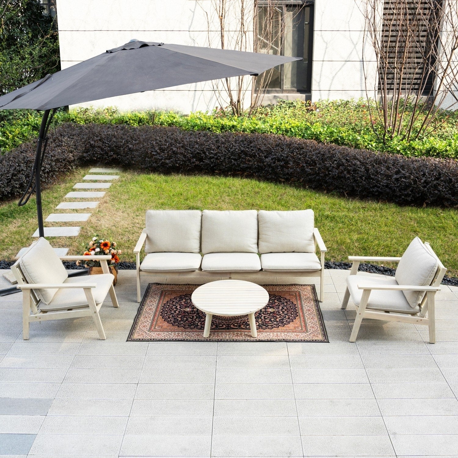 4 Piece Patio Set 3 Seater Sofa With 2 Single Sofas And 1 Round Table