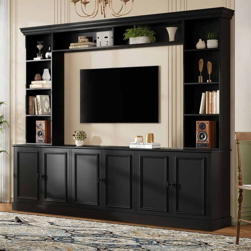 4 Piece Wall Unit Entertainment Center With Bookshelf For Tvs Up To 70 Mid Century Modern 97.4 Tv Stand With Adjustable Shelf