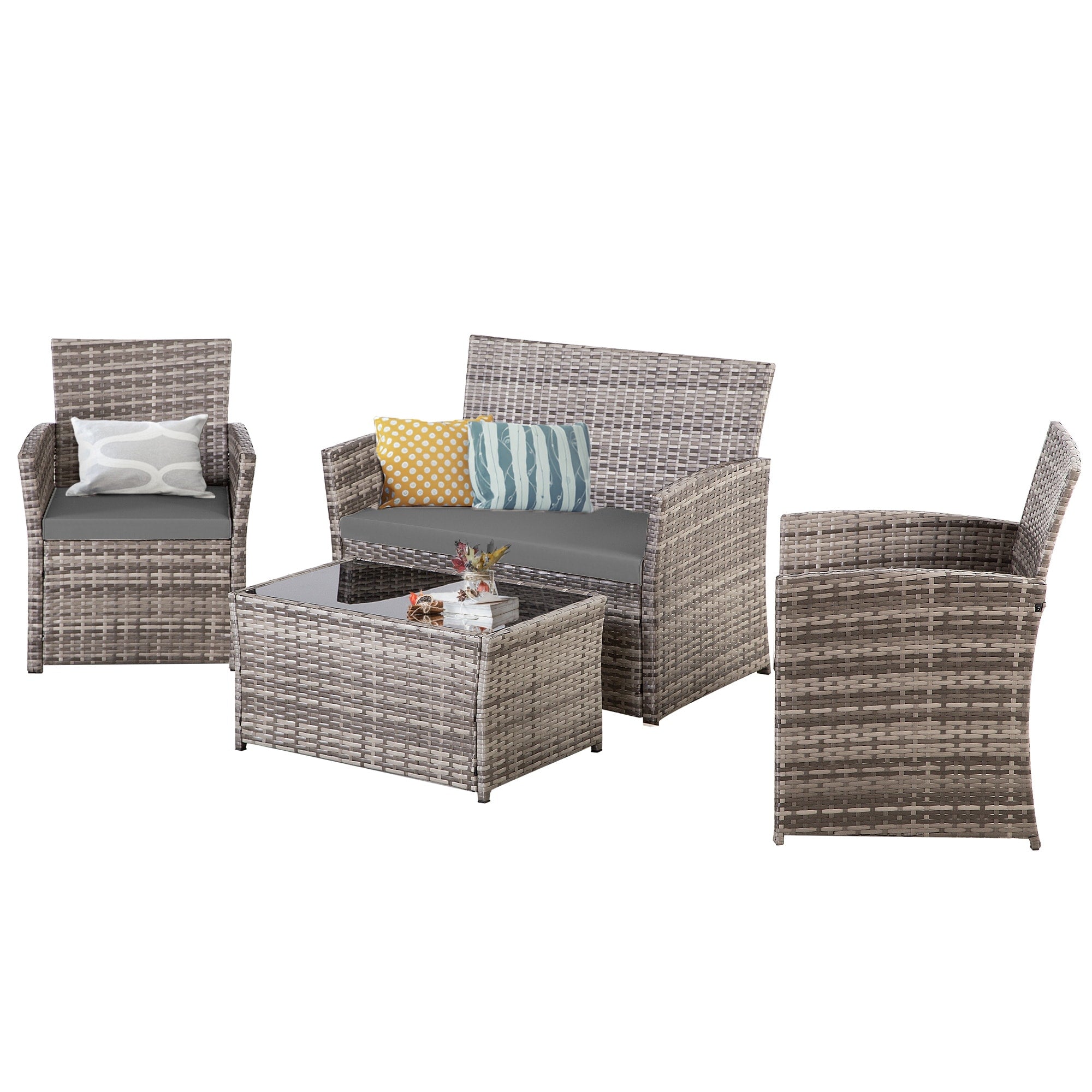 4 Piece Wicker Outdoor Sofa Set 1 Loveseats 2 Single Sofas 1 Table