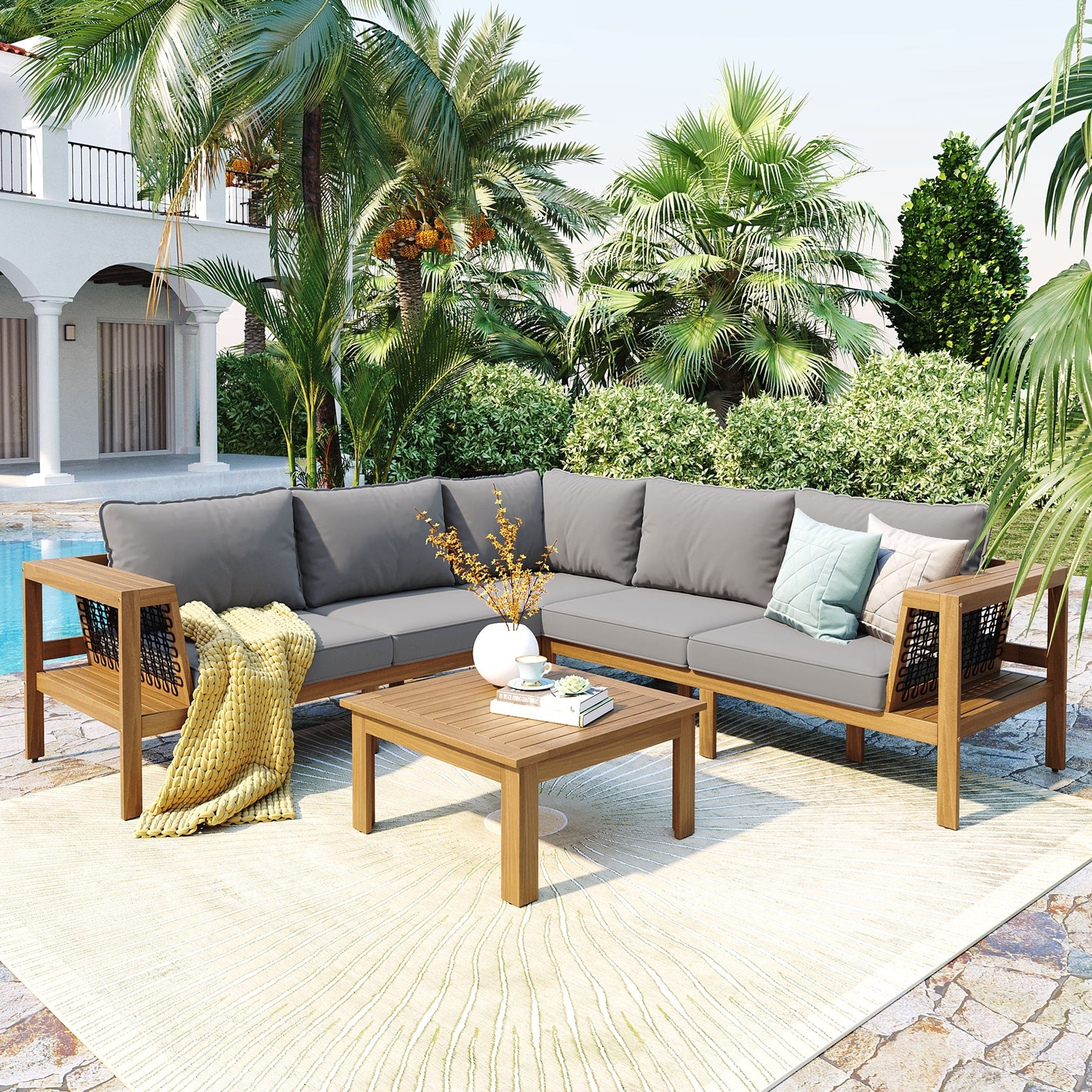L Shaped Patio Furniture Sofa Set With Coffee Table