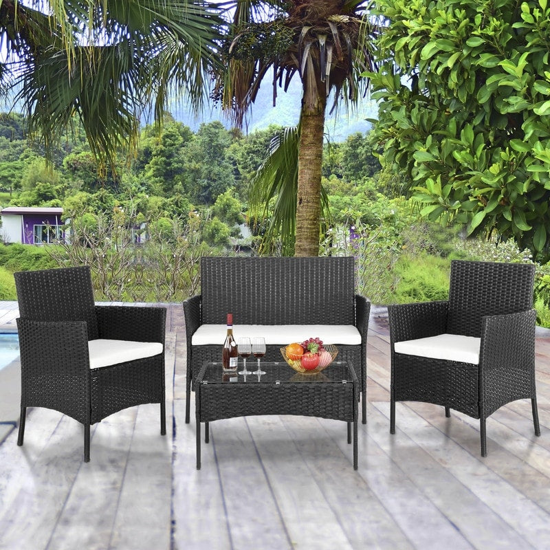 4 Pieces Patio Furniture Sets Rattan Chair With Coffee Table Wicker Set