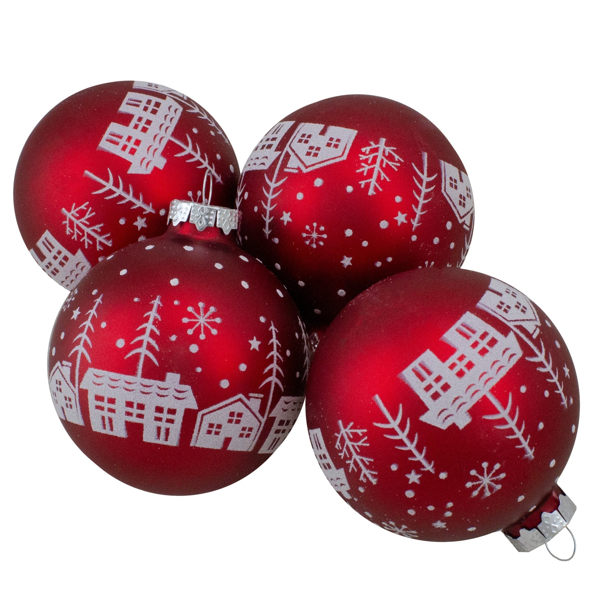 4 Red Matte Glass Ball Hanging Christmas Decorations 3.2 Inch 80Mm
