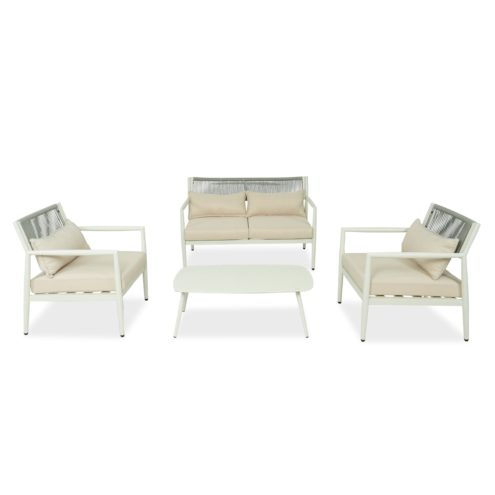4 Seat Outdoor Sofa With Coffee Table Pe Rope Woven Patio Conversation Set With Thick Cushions Metal Frame Patio Furniture