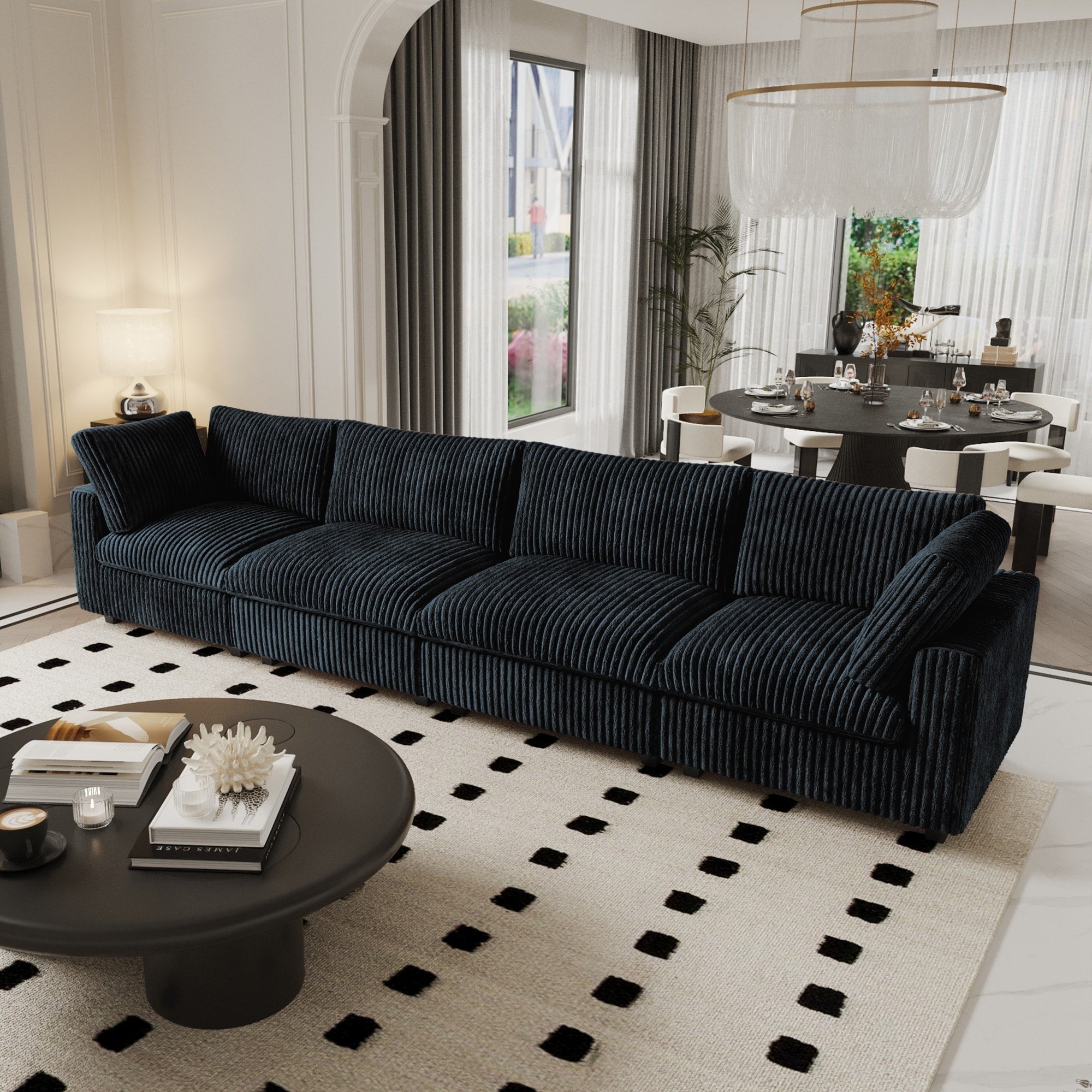 4 Seater Corduroy Upholstered Cloud Couch Modular Sectional Sofa For Living Room And Bedroom