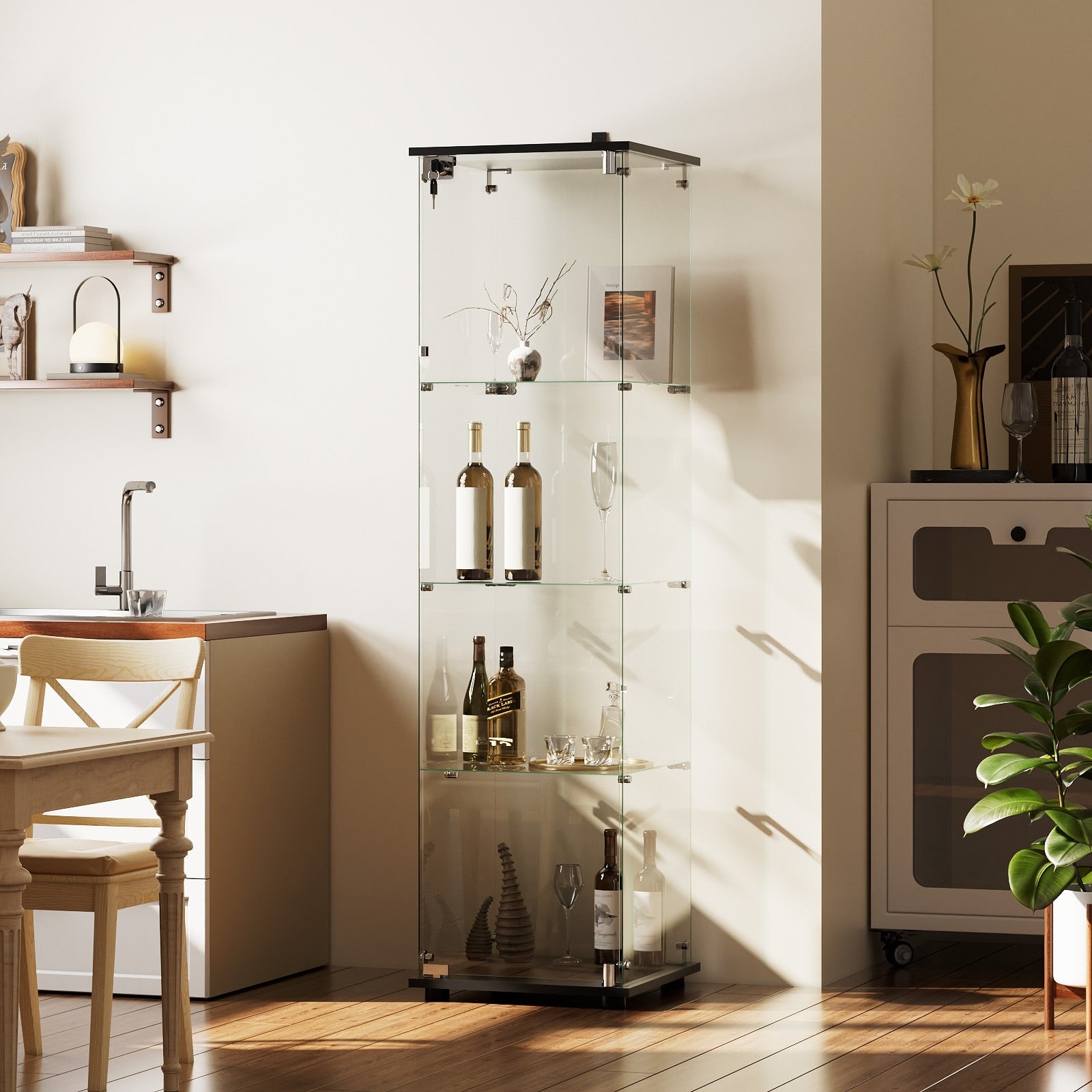 4 Shelf Glass Display Cabinet With Lock 64 H Freestanding Curio Display Showcase For Collectibles